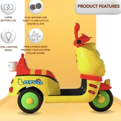 Baby Moo Whimsical Cartoon Kids Electric 3-Wheel Ride-On Bike Motorcycle Scooter Rechargeable Battery-Powered with Music & Lights - Yellow