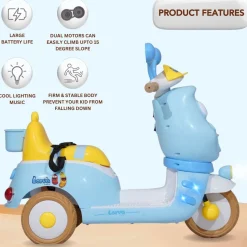 Baby Moo Whimsical Cartoon Kids Electric 3-Wheel Ride-On Bike Motorcycle Scooter Rechargeable Battery-Powered with Music & Lights - Blue