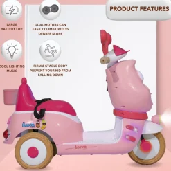 Baby Moo Whimsical Cartoon Kids Electric 3-Wheel Ride-On Bike Motorcycle Scooter Rechargeable Battery-Powered with Music & Lights - Pink