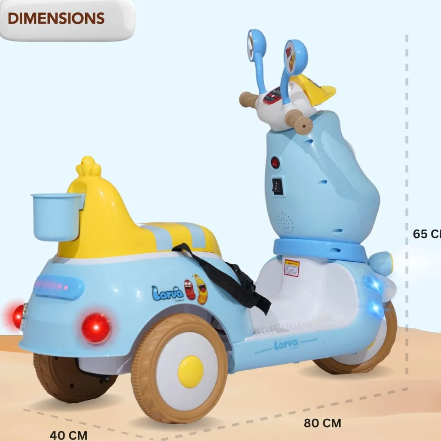 Baby Moo Whimsical Cartoon Kids Electric 3-Wheel Ride-On Bike Motorcycle Scooter Rechargeable Battery-Powered with Music & Lights - Blue
