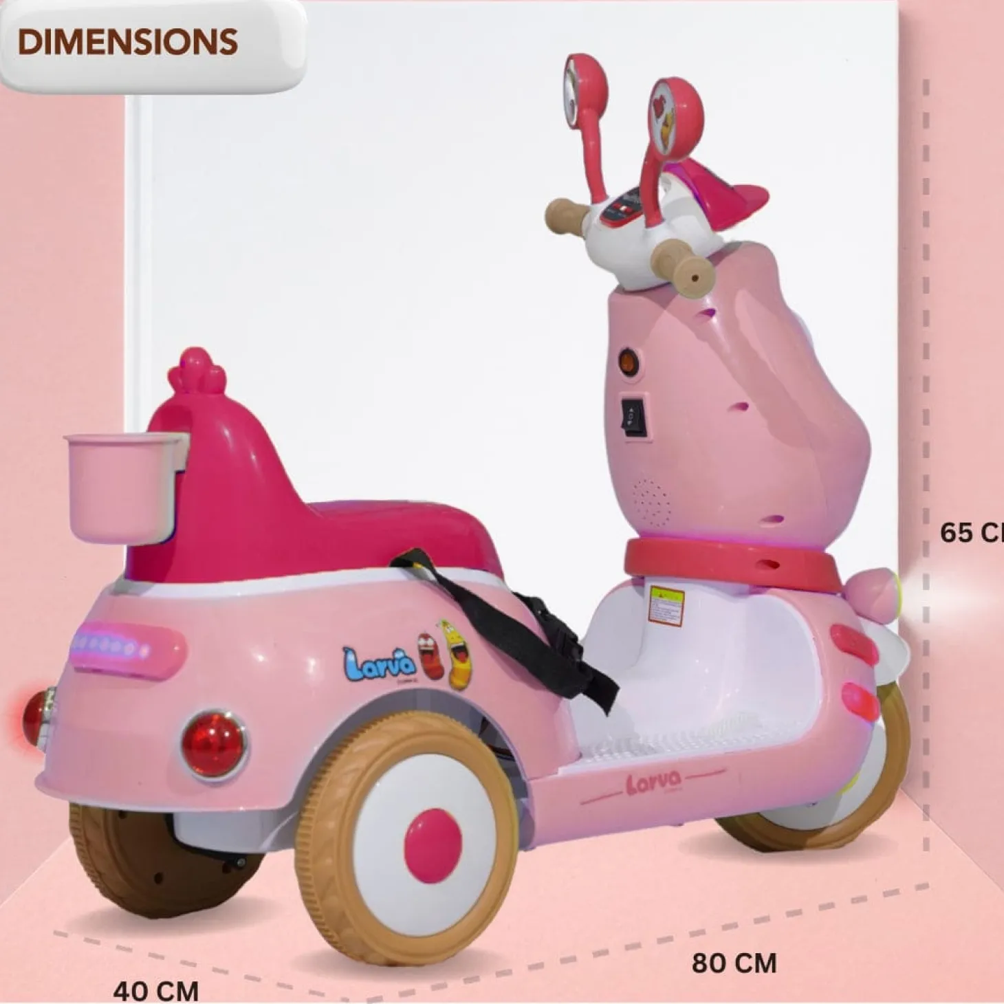 Baby Moo Whimsical Cartoon Kids Electric 3-Wheel Ride-On Bike Motorcycle Scooter Rechargeable Battery-Powered with Music & Lights - Pink