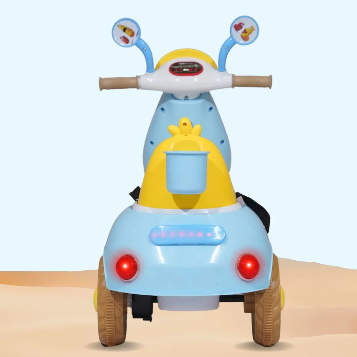 Baby Moo Whimsical Cartoon Kids Electric 3-Wheel Ride-On Bike Motorcycle Scooter Rechargeable Battery-Powered with Music & Lights - Blue