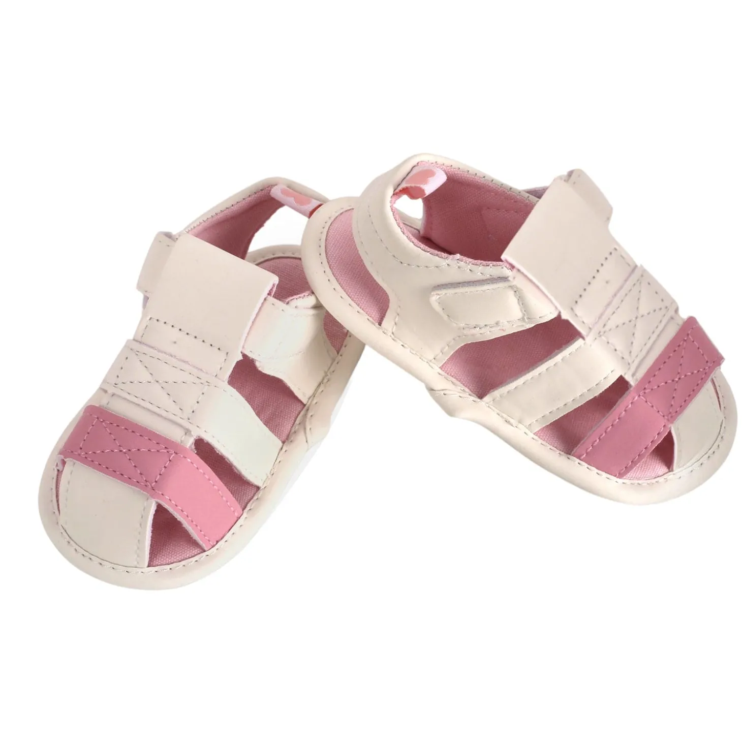 Baby Moo White And Pink Velcro Booties