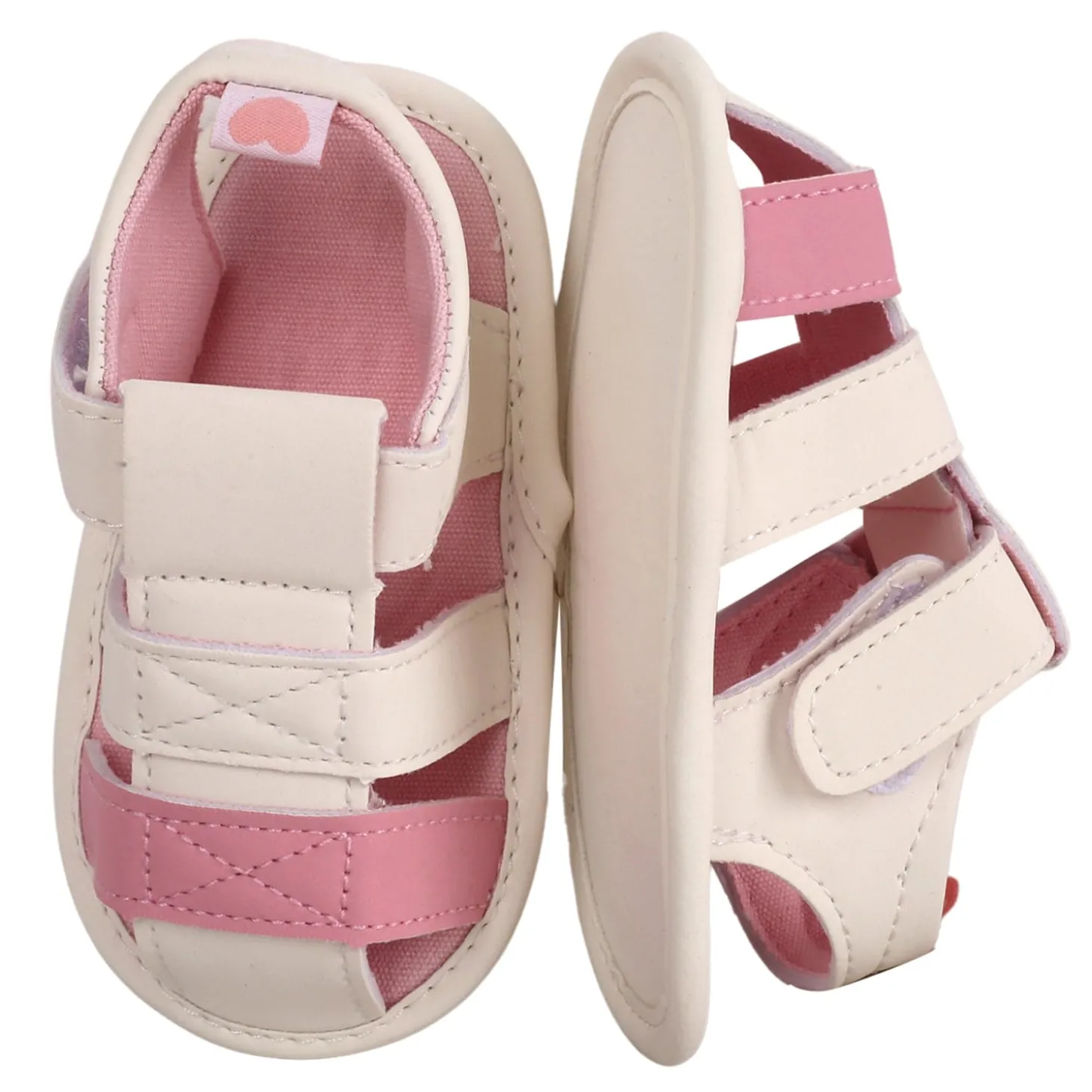 Baby Moo White And Pink Velcro Booties