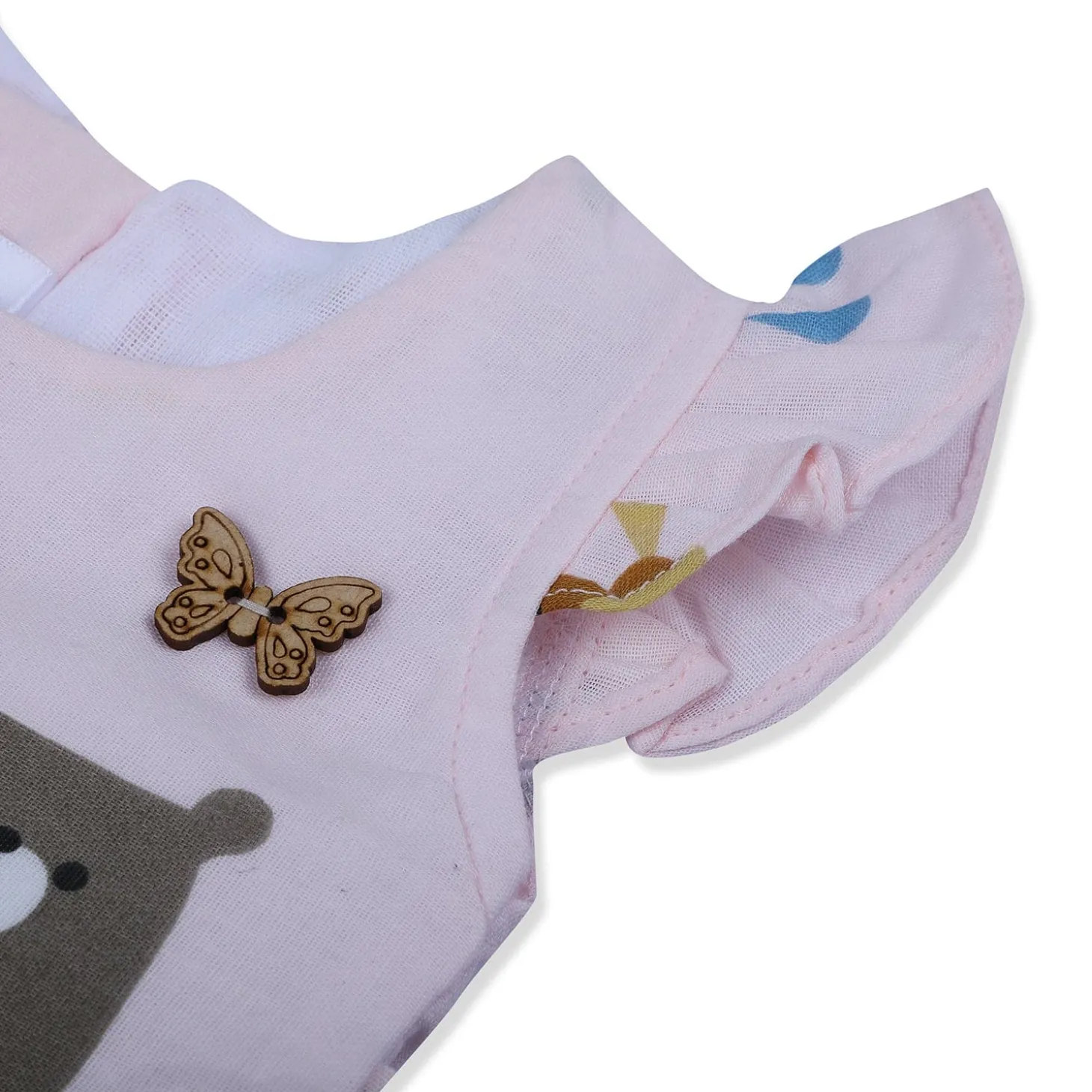 Baby Moo Wild Animals Flutter Sleeves Muslin Dress - Pink