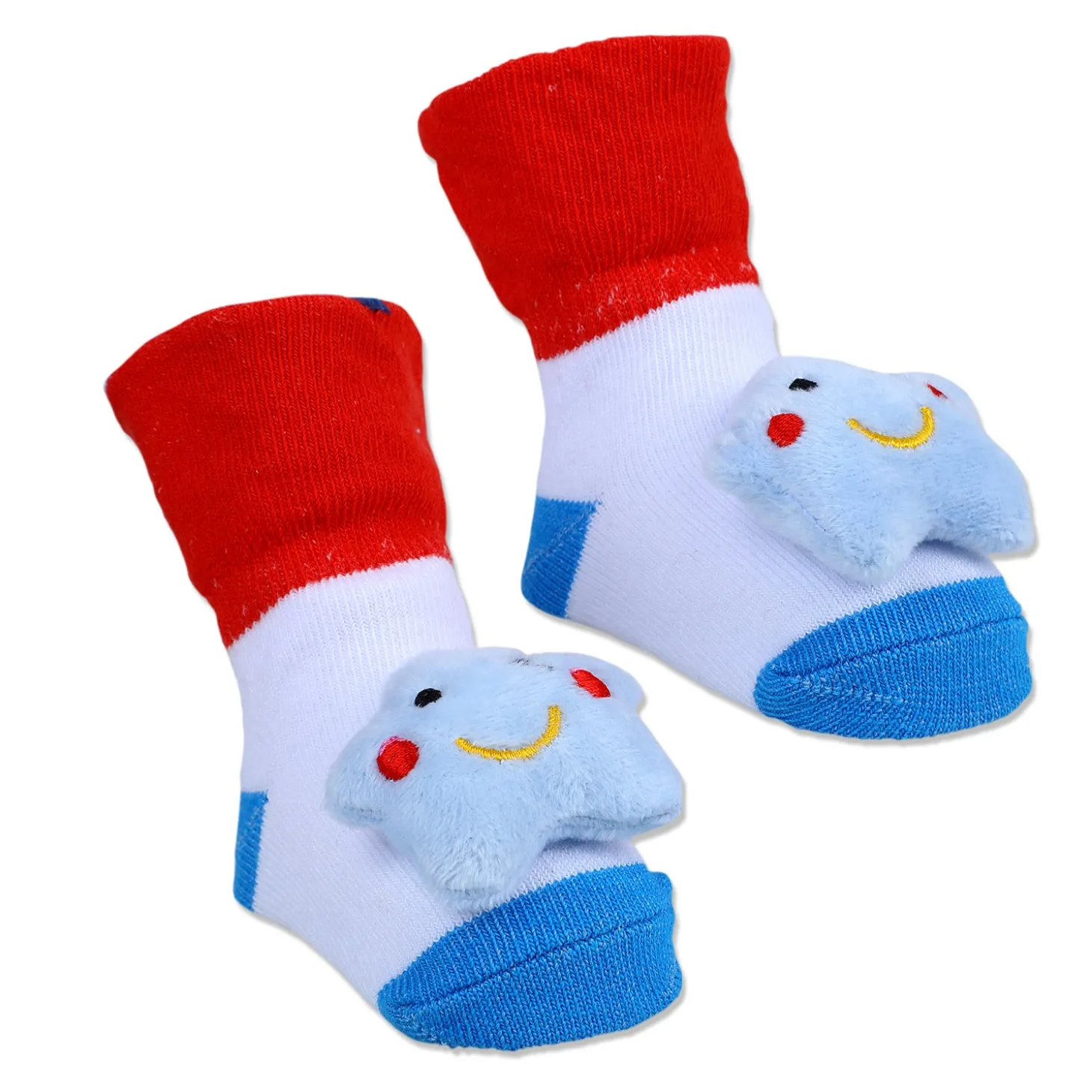 Baby Moo Winking Star Cotton Anti-Skid 3D Socks - Red
