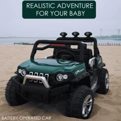 Baby Moo Wrangler 4X4 Battery Operated Electric Ride On Jeep With Rechargeable 12V Battery, Remote Control - Green