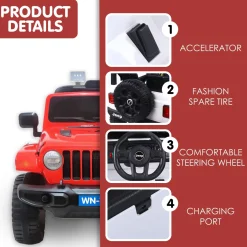 Baby Moo 4X4 Battery Operated Electric Ride On Jeep With Rechargeable 12V Battery, Remote Control Double Seat - Red
