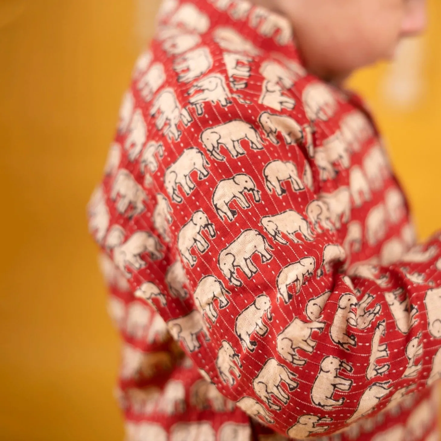 Baby Moo x Kurta Co. Traditional Ethnic Breathable Cotton Kurta Pajama Set with Enchanting Kantha Elephant Print - Red