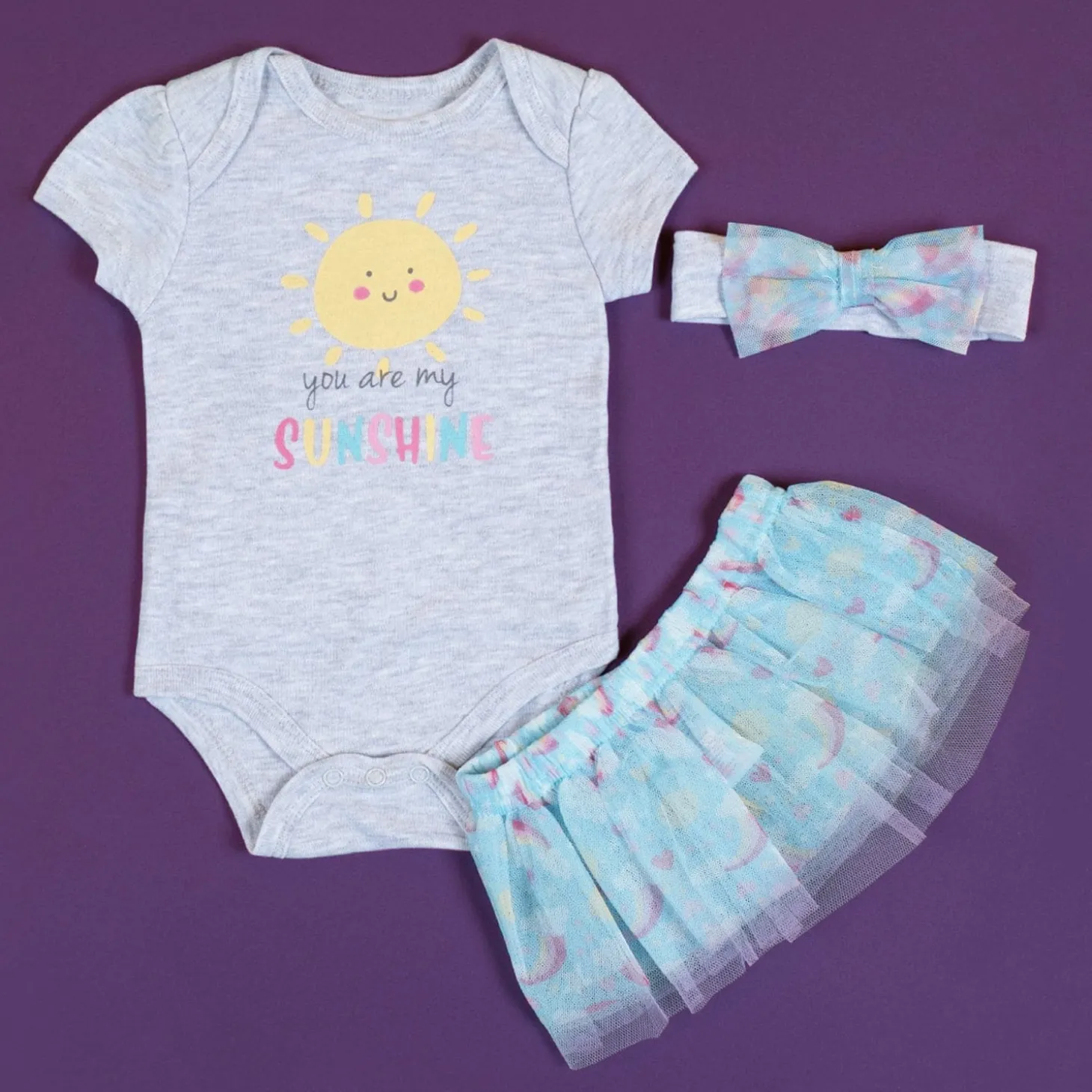 Baby Moo You Are My Sunshine Gift Set 3 Piece With Bodysuit, Tutu Skirt And Headband - Grey, Blue