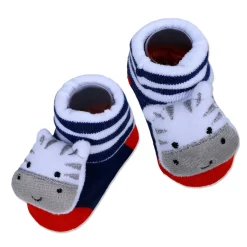 Baby Moo Zebra Cotton Anti-Skid 3D Socks - Grey