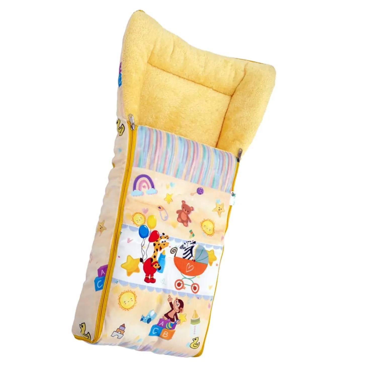 Baby Moo Zebra in Pram Premium Carry Nest Velvet With Fur Lining Sleeping Bag - Yellow