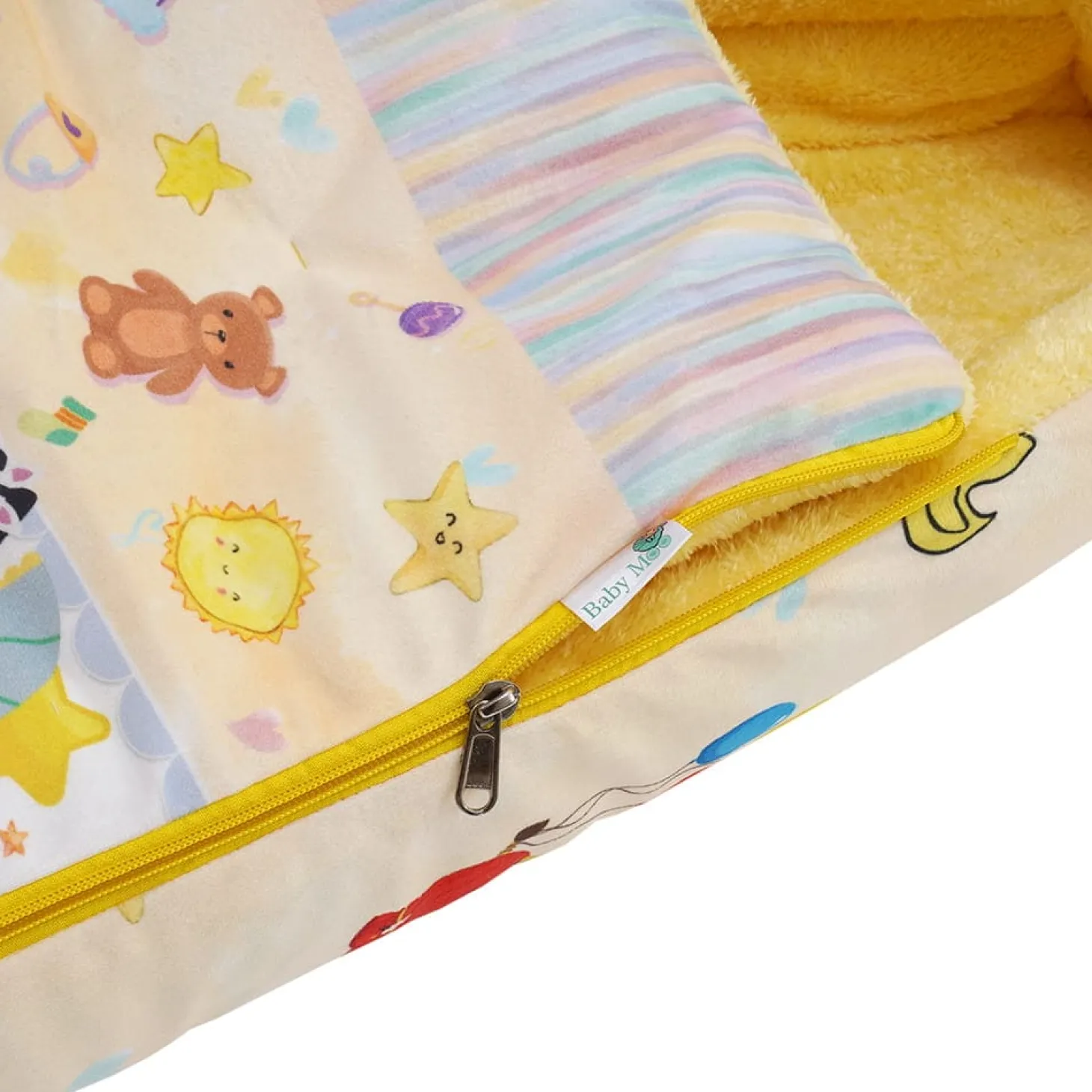 Baby Moo Zebra in Pram Premium Carry Nest Velvet With Fur Lining Sleeping Bag - Yellow