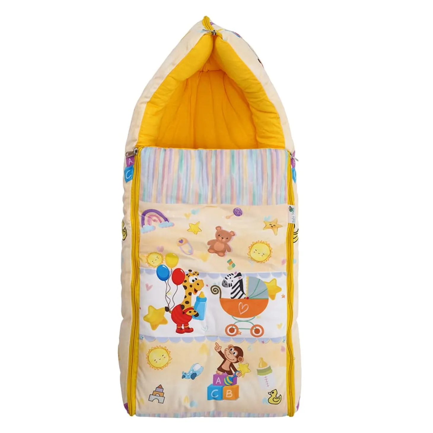 Baby Moo Zebra in Pram Premium Carry Nest Velvet With Hosiery Lining Sleeping Bag - Yellow