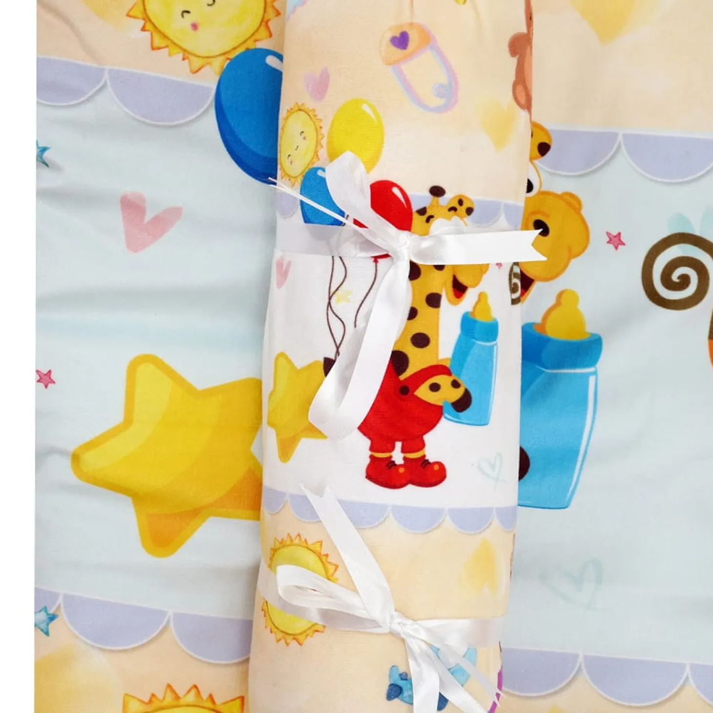 Baby Moo Zebra in Pram Soft Velvet U Pillow, 2 Side Bolsters Mattress Set - Yellow