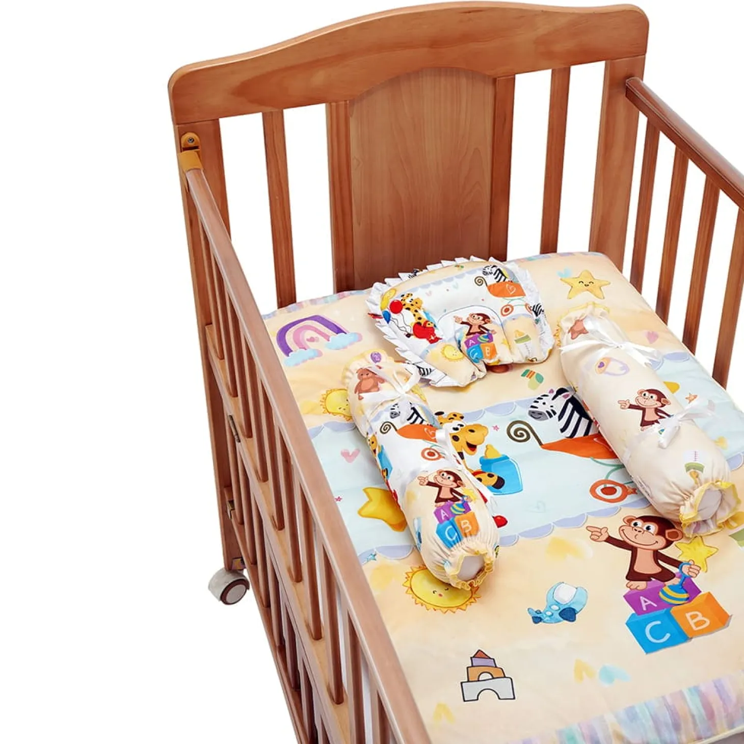 Baby Moo Zebra in Pram Soft Velvet U Pillow, 2 Side Bolsters Mattress Set - Yellow