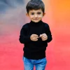 Basic Polo Neck Ribbed Premium Full Sleeves Knitted Kids Sweater - Black