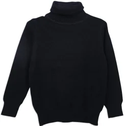 Basic Polo Neck Ribbed Premium Full Sleeves Knitted Kids Sweater - Black