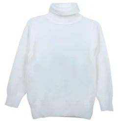 Basic Polo Neck Ribbed Premium Full Sleeves Knitted Kids Sweater - White