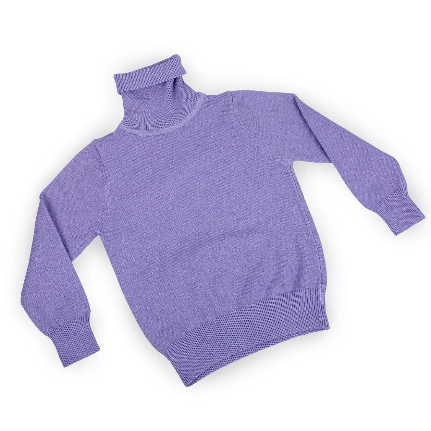 Basic Polo Neck Ribbed Premium Full Sleeves Knitted Kids Sweater - Purple