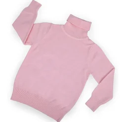 Basic Polo Neck Ribbed Premium Full Sleeves Knitted Kids Sweater - Pink