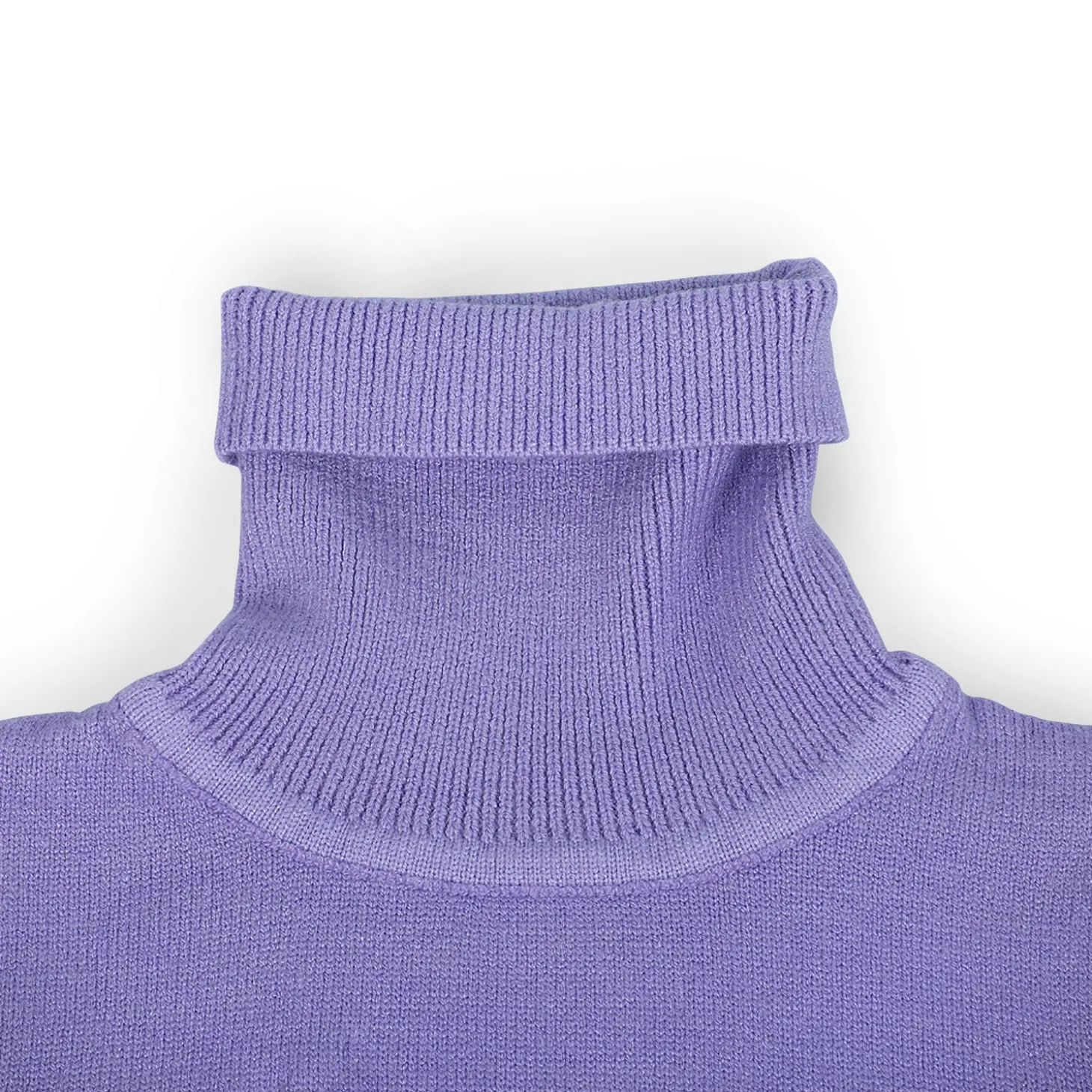 Basic Polo Neck Ribbed Premium Full Sleeves Knitted Kids Sweater - Purple