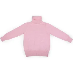 Basic Polo Neck Ribbed Premium Full Sleeves Knitted Kids Sweater - Pink