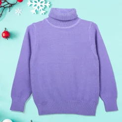 Basic Polo Neck Ribbed Premium Full Sleeves Knitted Kids Sweater - Purple