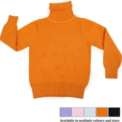 Basic Polo Neck Ribbed Premium Full Sleeves Knitted Kids Sweater - Orange