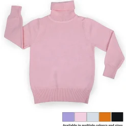 Basic Polo Neck Ribbed Premium Full Sleeves Knitted Kids Sweater - Pink