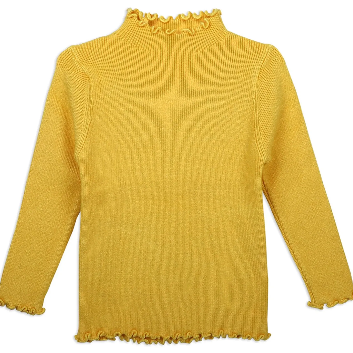 Basic Ribbed Premium Full Sleeves Knitted Kids Sweater - Yellow