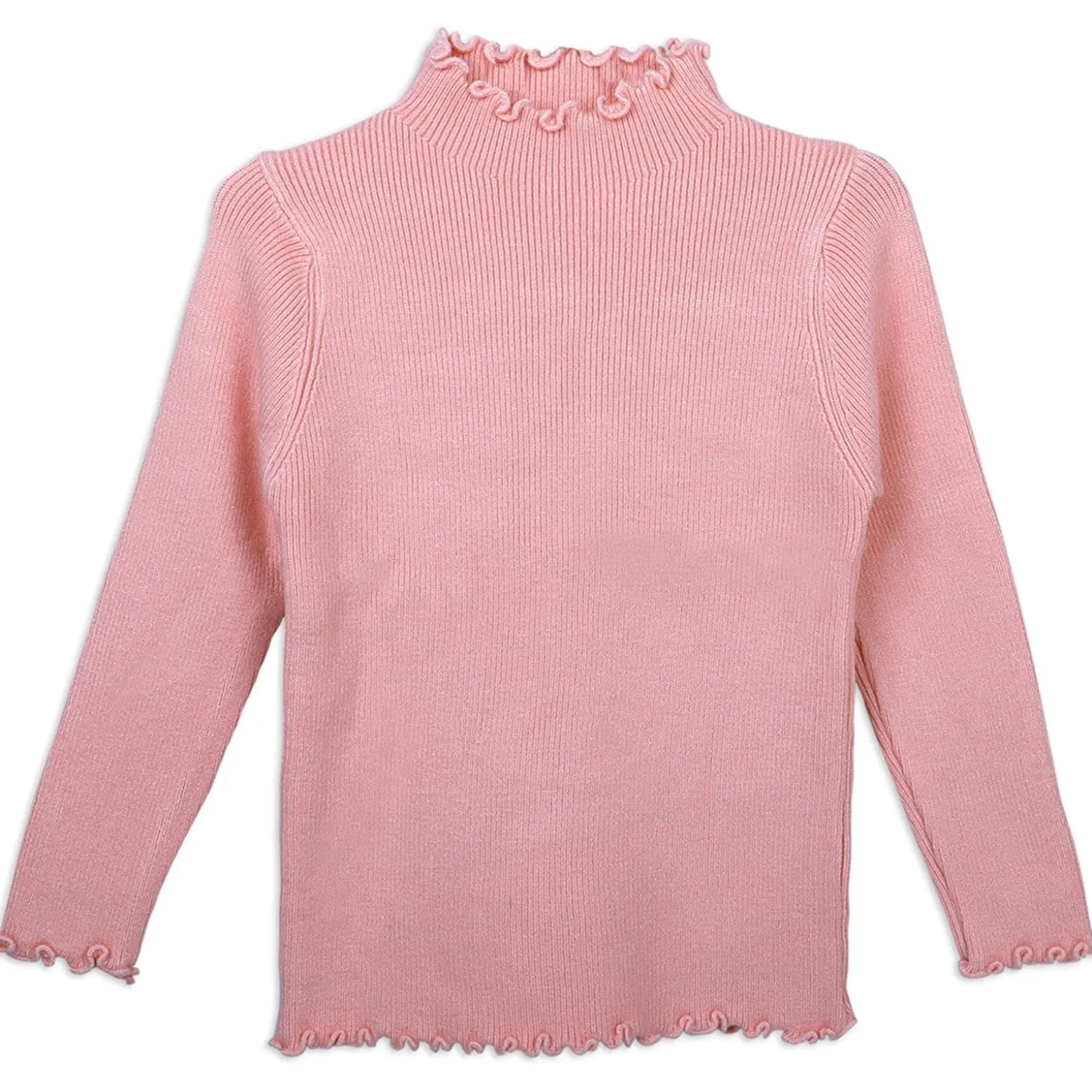 Basic Ribbed Premium Full Sleeves Knitted Kids Sweater - Pink