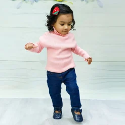 Basic Ribbed Premium Full Sleeves Knitted Kids Sweater - Pink