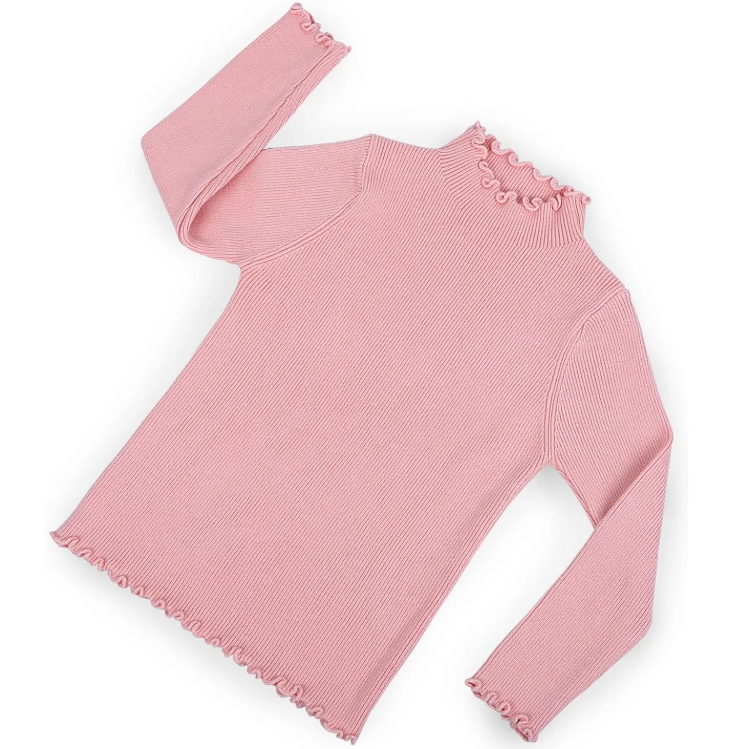 Basic Ribbed Premium Full Sleeves Knitted Kids Sweater - Pink