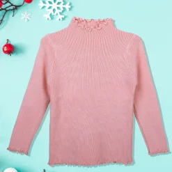 Basic Ribbed Premium Full Sleeves Knitted Kids Sweater - Pink