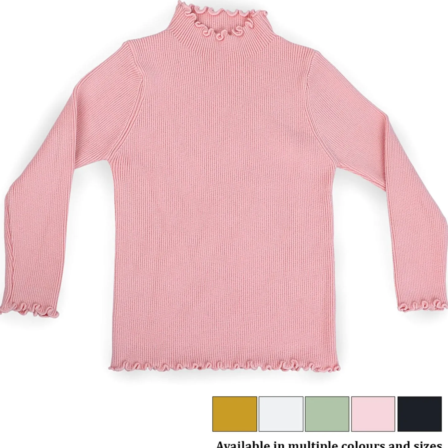 Basic Ribbed Premium Full Sleeves Knitted Kids Sweater - Pink