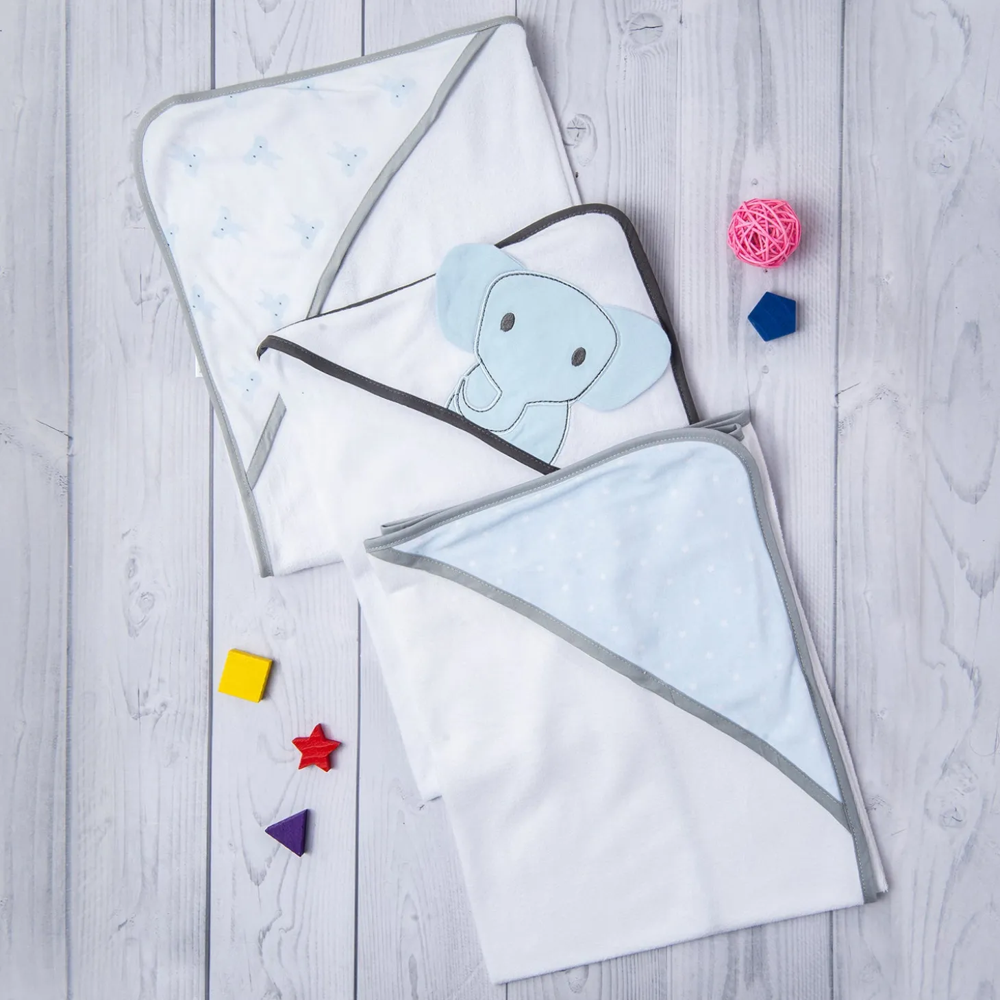 Bathing Hooded Towel Pack Of 3 Elephant Blue