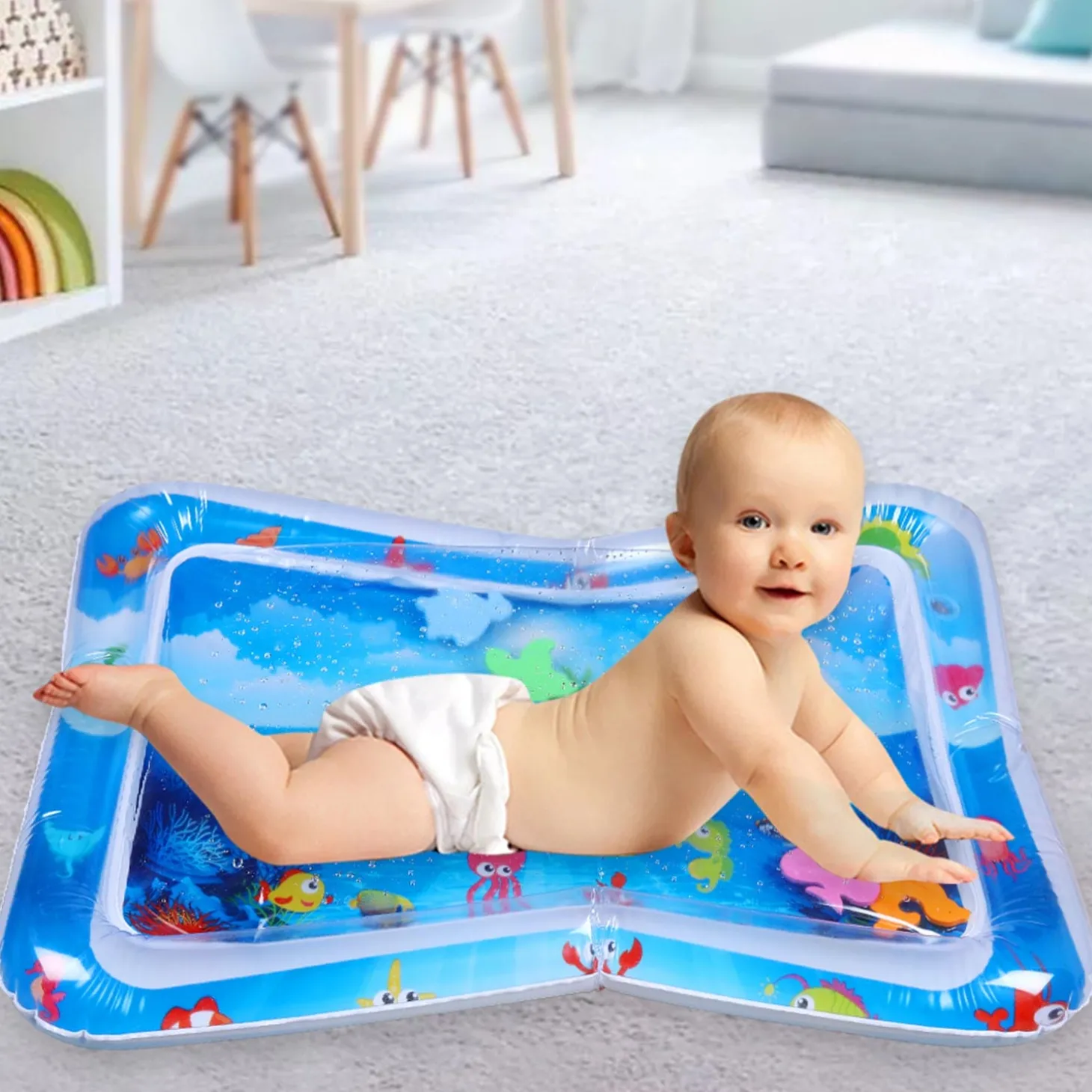 Beach Please Inflatable Tummy Time Mat Water Play Mat - Blue
