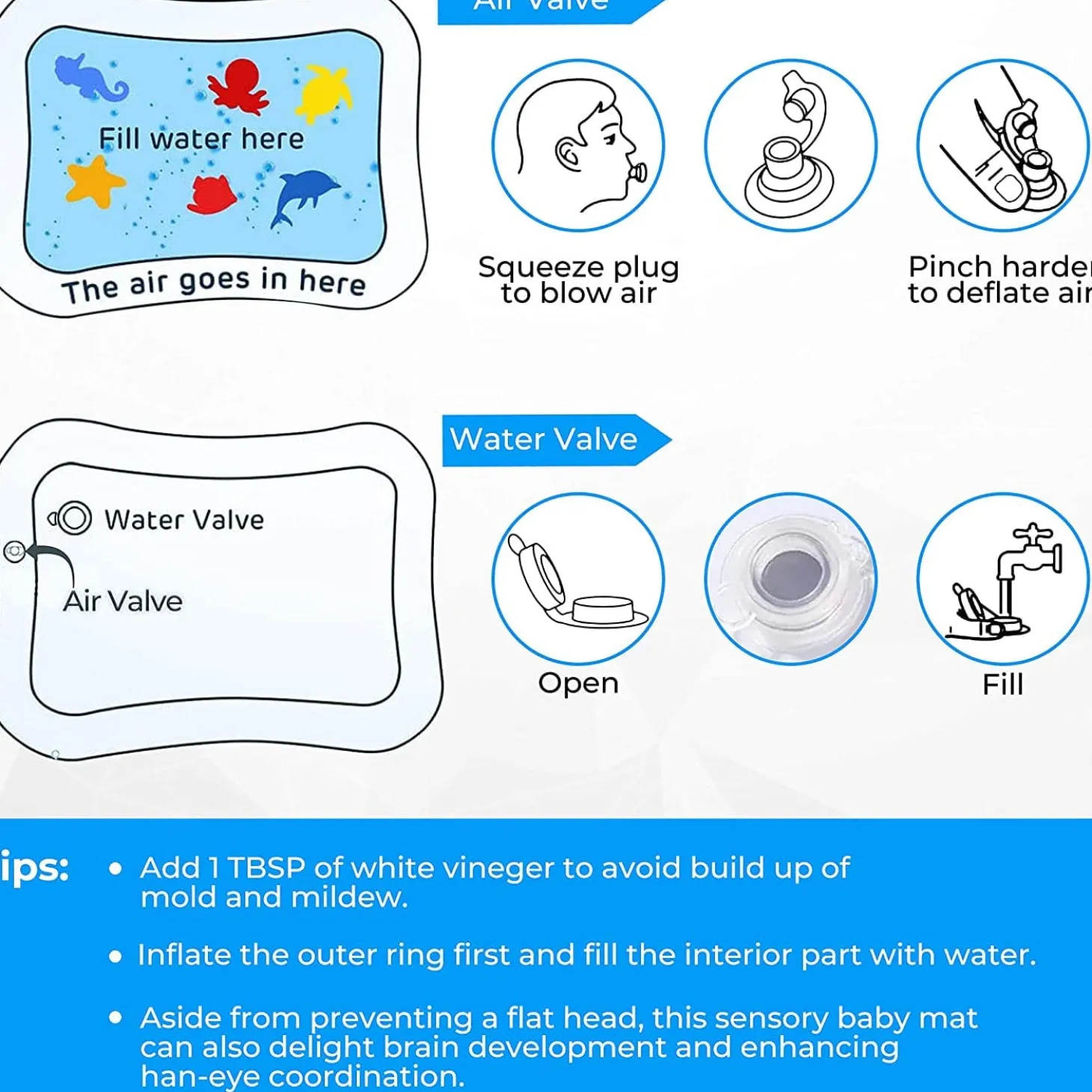 Beach Please Inflatable Tummy Time Mat Water Play Mat - Blue
