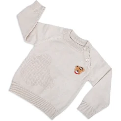 Bear Embroidery Premium Full Sleeves Knitted Sweater - White
