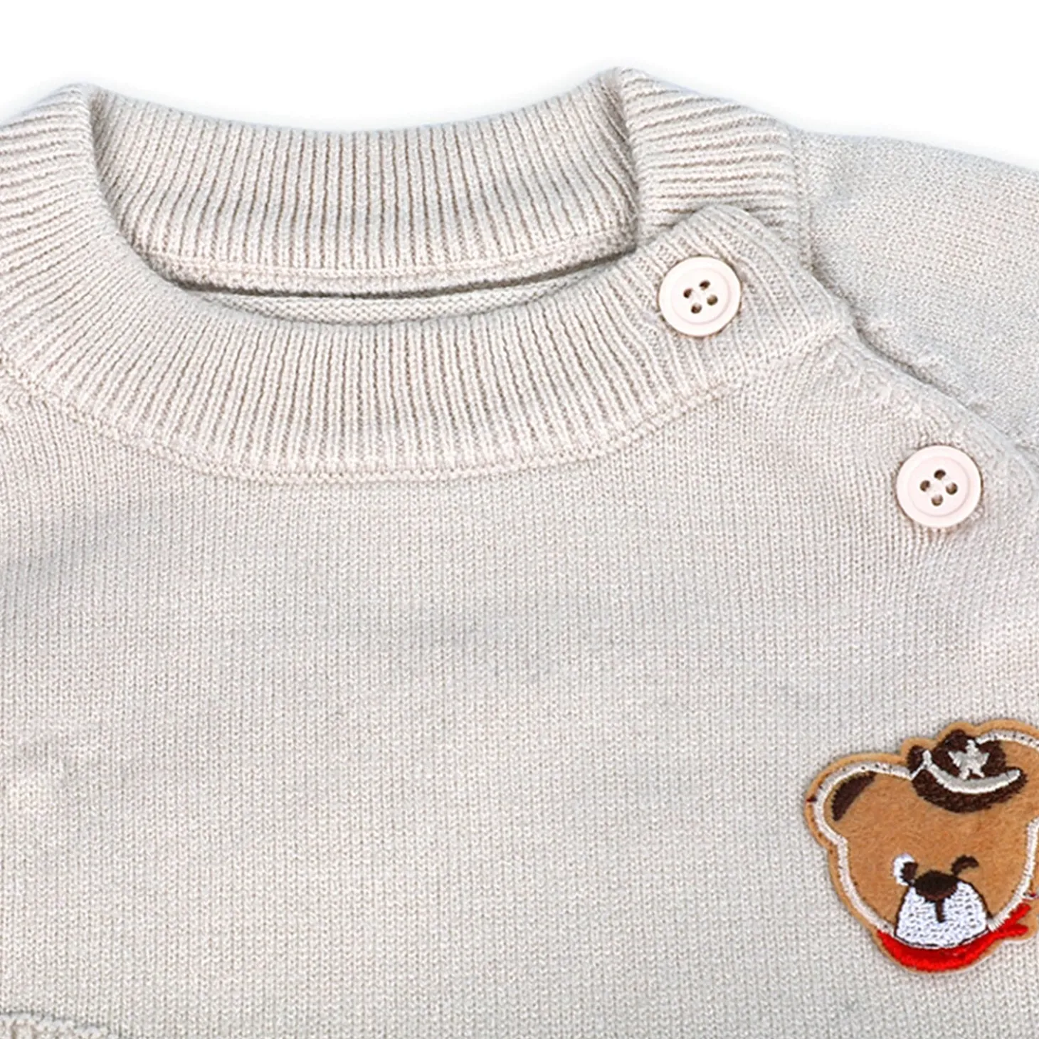 Bear Embroidery Premium Full Sleeves Knitted Sweater - White