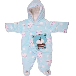 BFF Bear Blue Winter Quilted Hooded Romper