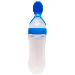 Blue 90 Ml Squeeze Bottle Feeder With Dispensing Spoon