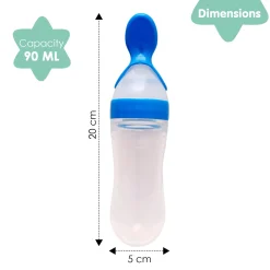 Blue 90 Ml Squeeze Bottle Feeder With Dispensing Spoon