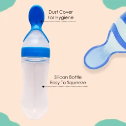 Blue 90 Ml Squeeze Bottle Feeder With Dispensing Spoon