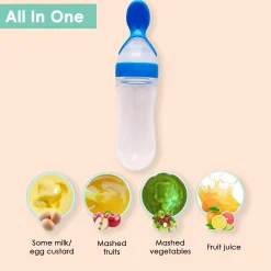 Blue 90 Ml Squeeze Bottle Feeder With Dispensing Spoon