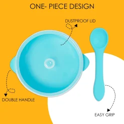 Blue Silicon Bowl With Lid And Spoon Set