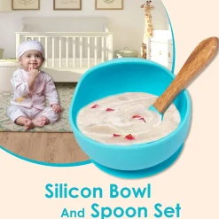 Blue Silicon Bowl And Spoon Set