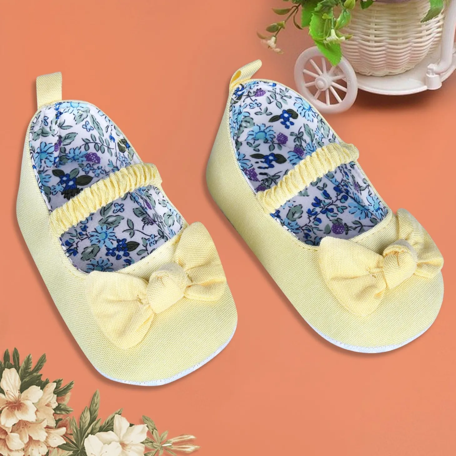 Bowknot Premium Girls Anti-Slip Ballerina Booties - Yellow