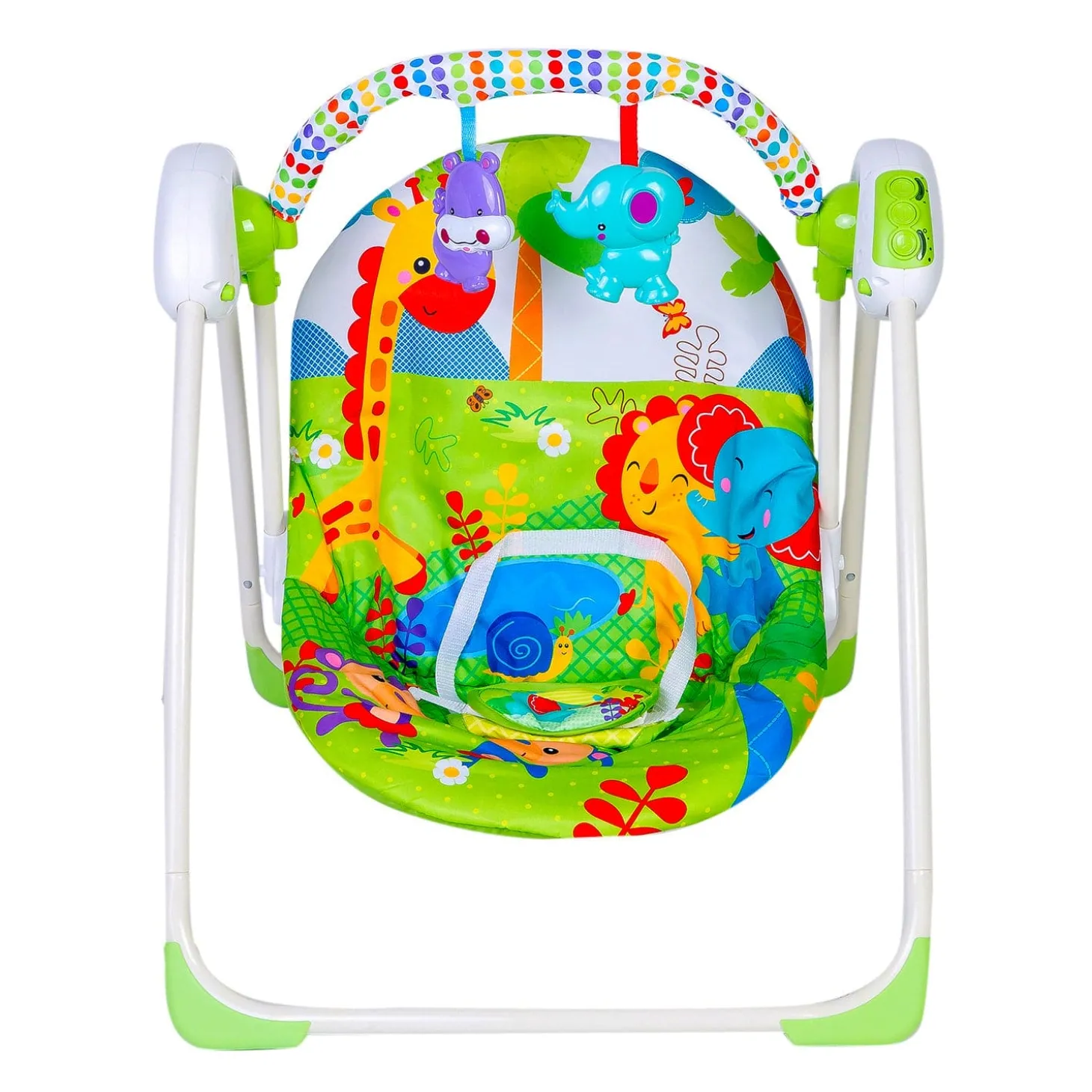 Bright Stars Foldable Musical Comfortable Swing With Animals Green